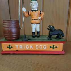 Mechanical Bank Cast Iron Trick Dog Shepard Hubley Reproduction

