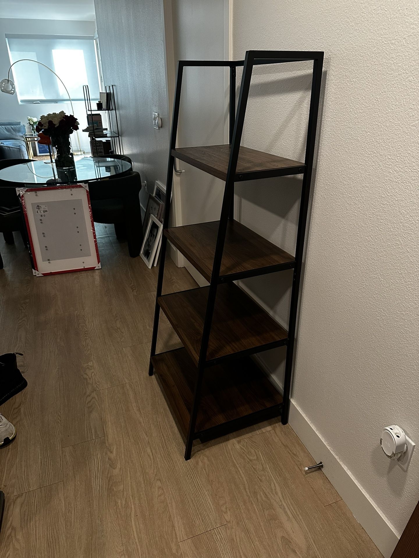 Dark Brown Wooden Ladder Shelf