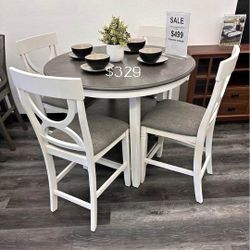 Beautiful! 5-pc Round Dining Table Set White And Grey
