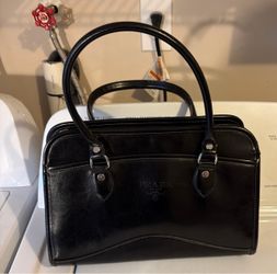 Black leather handbag