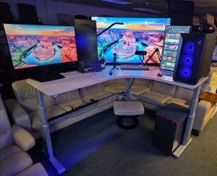 🔥LIKE NEW!🔥 STEELCASE SIT STAND ELECTRIC HEIGHT ADJUSTABLE DESKS HEAVY DUTY LIFTING POWER LOTS OF SPACE FOR YOUR WORKING/GAMING SETUP