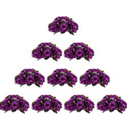 BLOSMON Flower Balls Wedding Rose Centerpieces 10 Pcs Purple Fake Flowers With Base Kissing Balls Decor Artificial Floral Arrangements Flower Bouquet 
