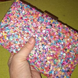 VINTAGE COLORFUL SEASHELL CLUTCH PURSE