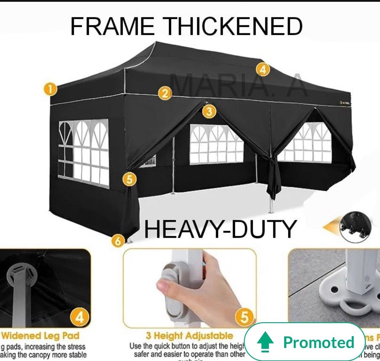 10x20 Pop Up Canopy with 6 Sidewalls and Windows, Ez Up Outdoor Instant Canopy Tent for Parties, Adjustable Waterproof Canopy with 6 Sand Bags, 8 Stak