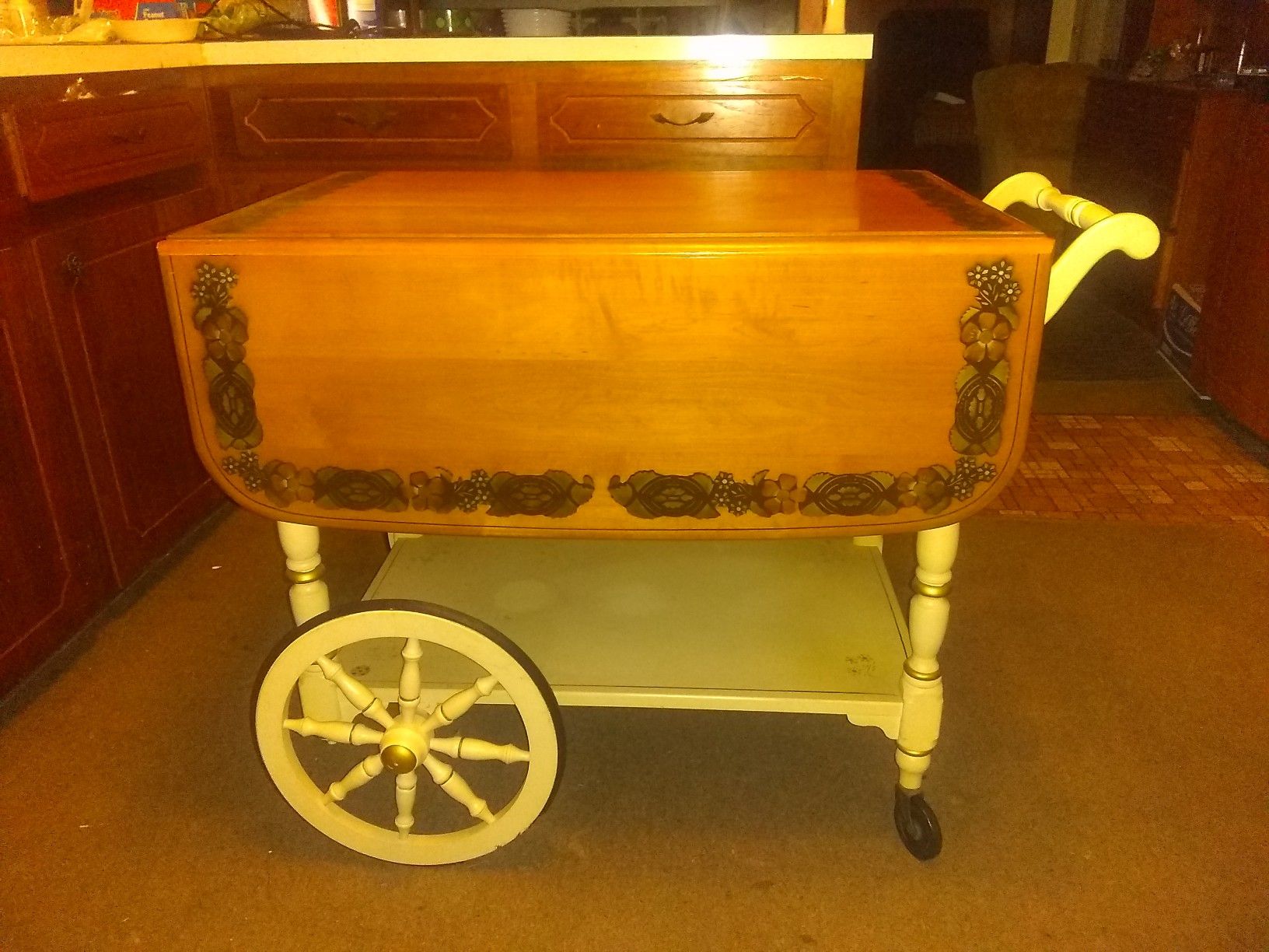 Ethan Allen vintage rolling drop side serving cart