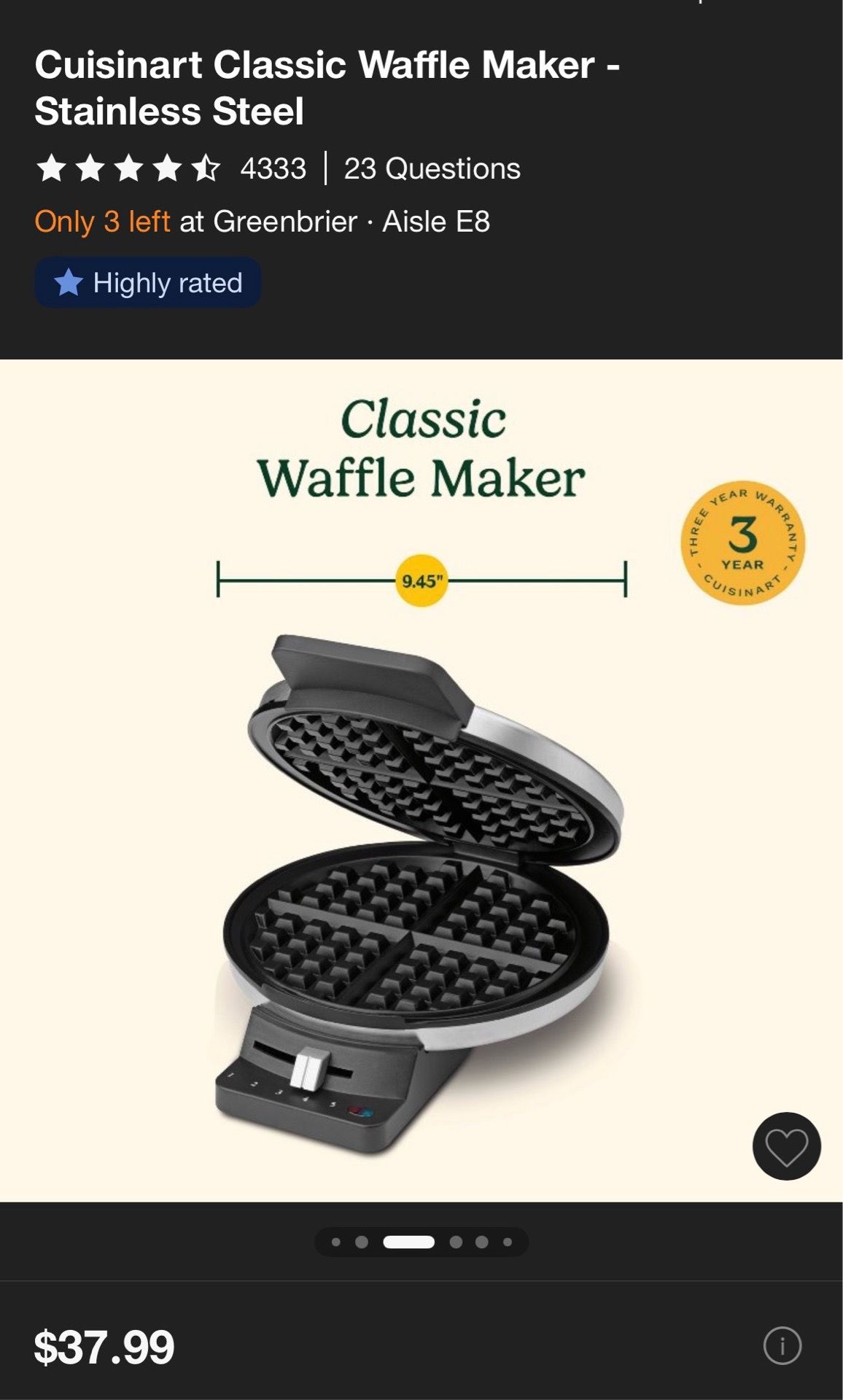 Brand New Cuisinart Waffle Maker