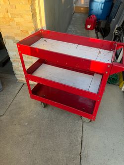 Red Metal 3-Shelf Rolling Tool Cart