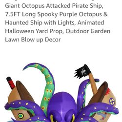 Juegoal Halloween Inflatable Lighted Giant Octopus Attacked Pirate Ship, 7.5FT Long Spooky Purple Octopus & Haunted Ship with Lights, Animated Hallowe