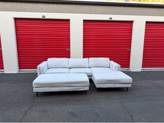 Light Grey 2 Piece L Shape Sectional Sofa With Ottoman
