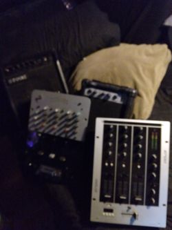 2 dj mixers and 2 pa amps