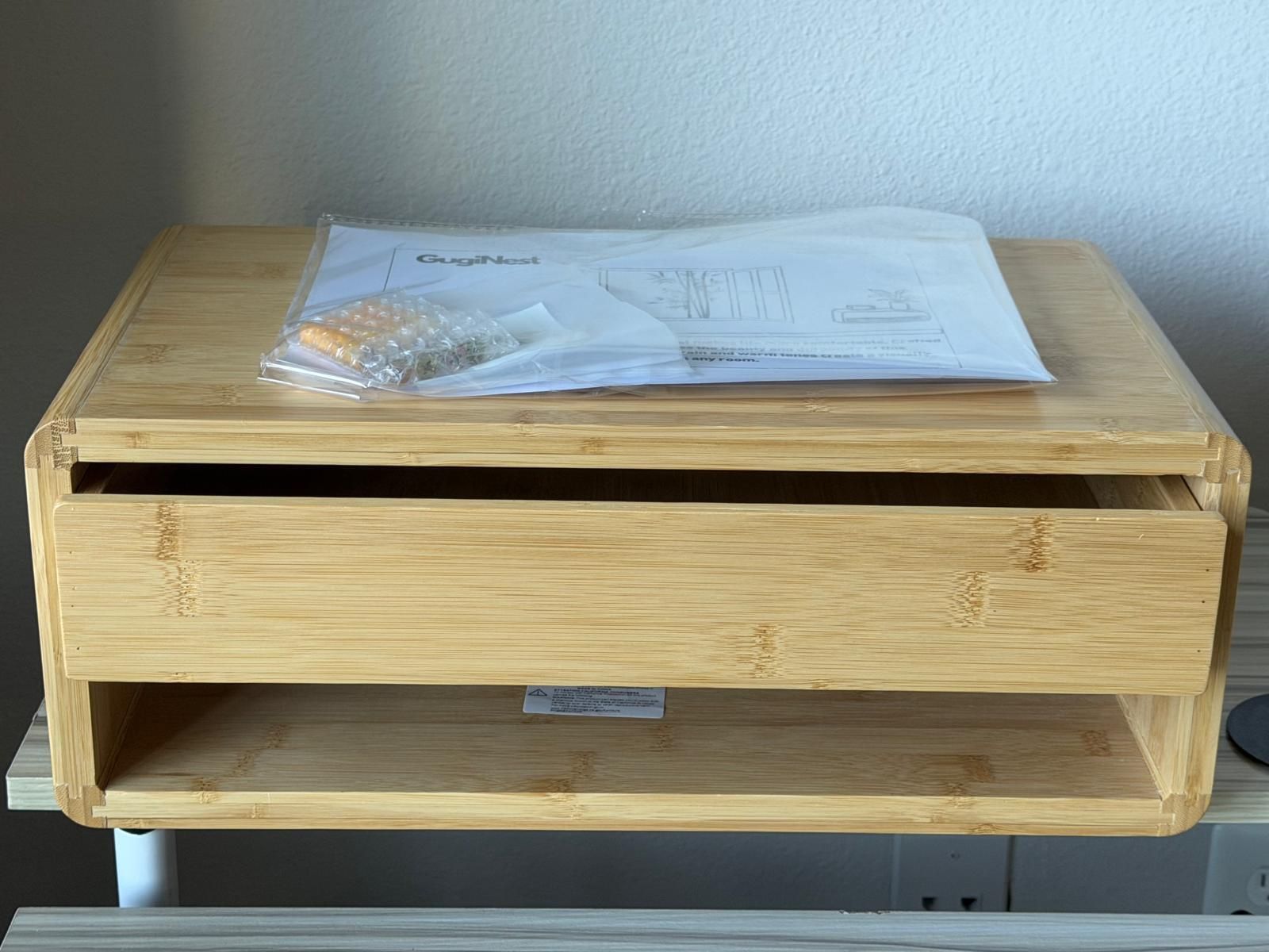 Bamboo Floating Nightstand with Drawer & Shelf, Wall-Mounted Bedside Table, Fully Assembled