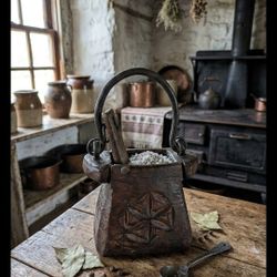 Rare 19thC Primitive Slavic Salt Box Hand-Carved Hexafoil Treenware Carpathian Shepherd’s Folk Art