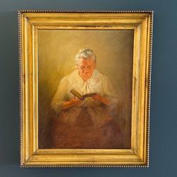 Antique Portrait Painting of Matriarch Reading with Gold Leaf Frame, c.1940’s
- Delivery Available