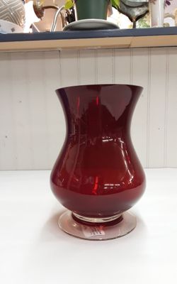 Ruby Red Footed Blown Art Glass Vase- Located in Shelton
