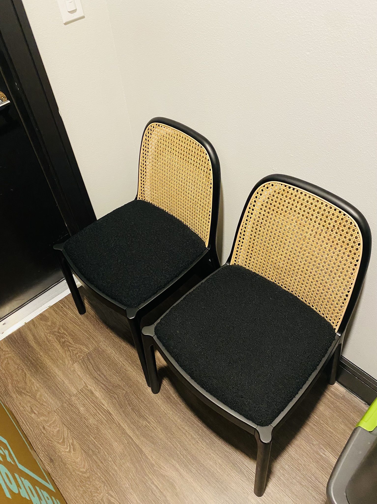 CB2 Nadia Black Cane Dining Chair (2)