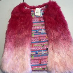 Dreamworks Trolls World Tour Girls Vest Hot Pink Faux Fur Open Front medium 14/16