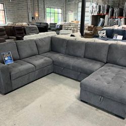 L-Shaped Sectional Sofa Bed Sleeper Couch with Chaise, Pull Out Bed & Storage – Gray Convertible