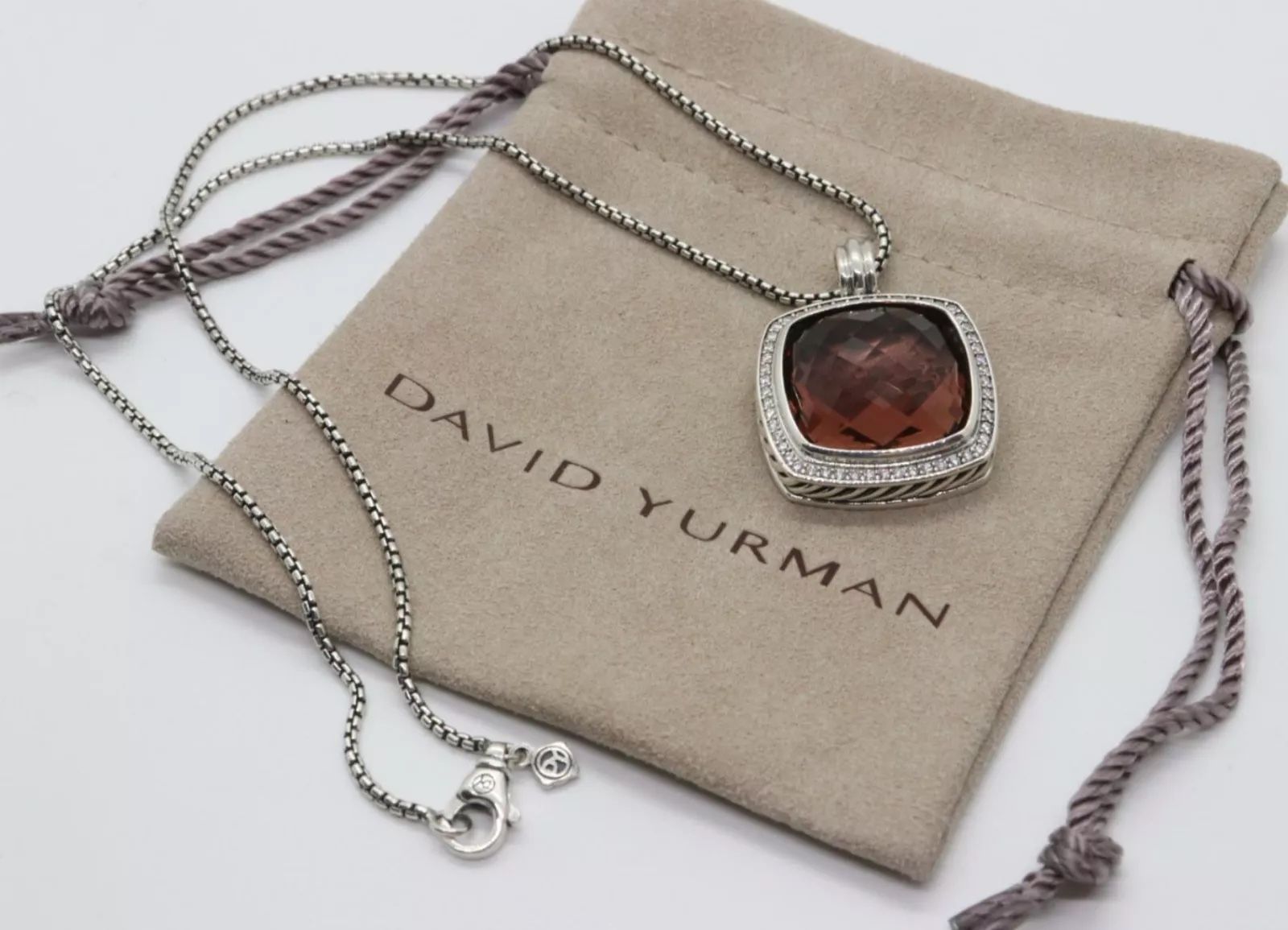 David Yurman Sterling Silver Albion 20mm Morganite Diamond Pendant Necklace 18”