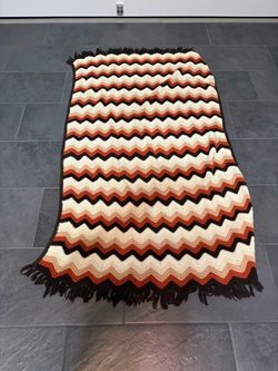 Handmade Crochet Chevron Throw Blanket with Fringe