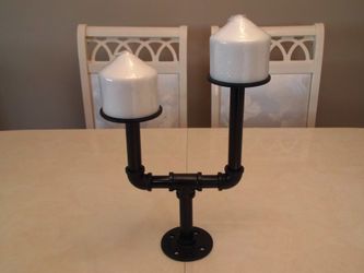 Black Iron Metal Pipe Double Candle Holders Industrial Steampunk Candelabra