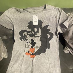Disney Mickey Mouse Women's Medium T-Shirt Gray Shadow Ghost Spooky