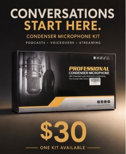 CONDENSER MICROPHONE KIT FOR PODCASTING, VOICEOVERS & STREAMING —