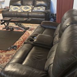Dark Brown Leather Couch And Loveseat Set 