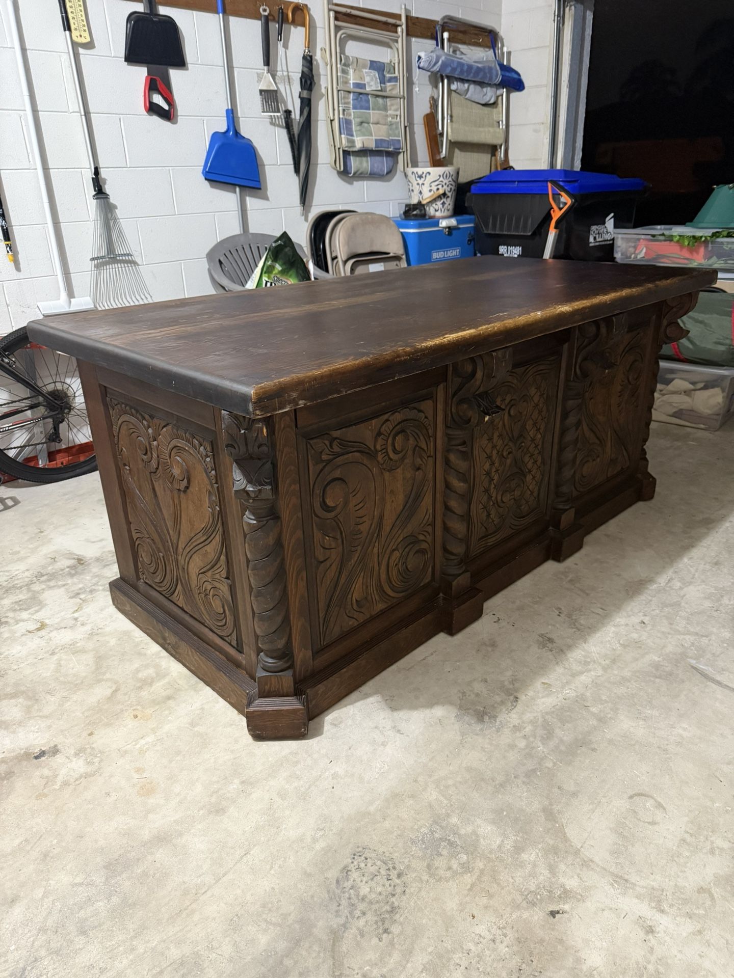 Large Solid Wood Carved Desk