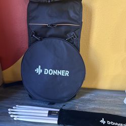 New Donner Dumb Drum Bag Carrying Case and 3 Sets Of Drum Sticks 