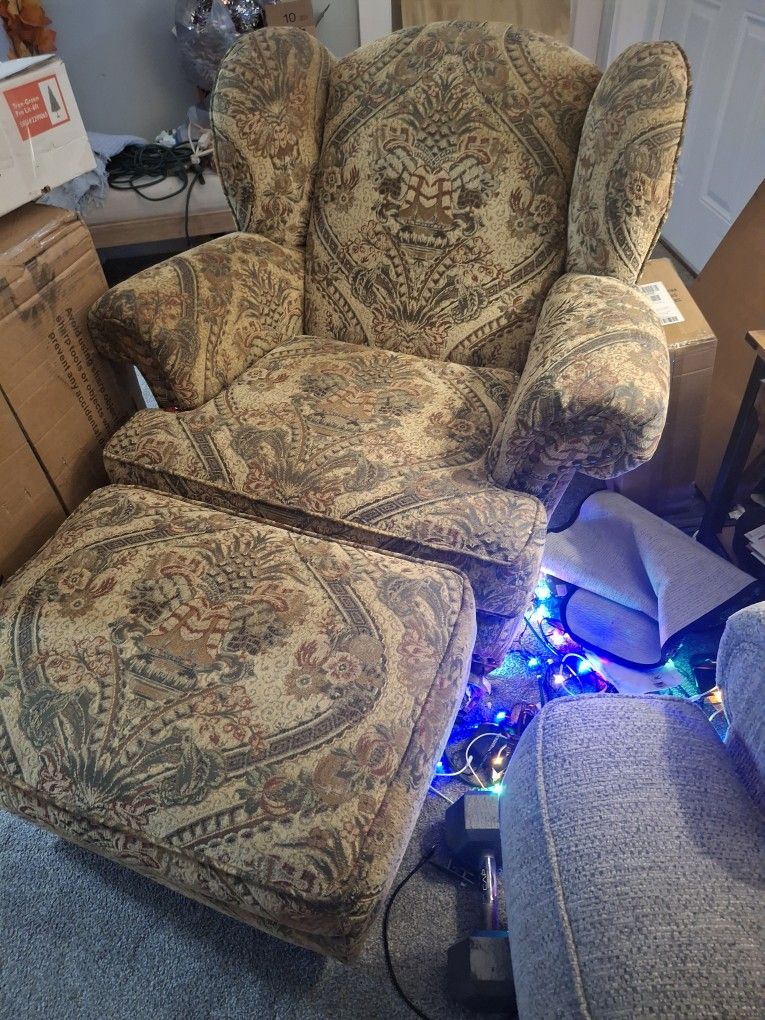 Wing Back Chair And Ottoman 