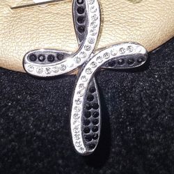 Black and White Austrian Crystal Cross Pendant without Chain in Silvertone