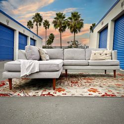 Light Gray Mid Century Modern 91” by 84” 2pc Sectional Chaise Sofa by West Elm