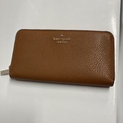 Kate Spade Tan Pebbled Leather Zip Around Wallet 
