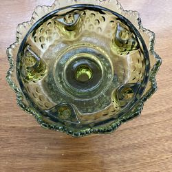 Fenton Green Glass Hobnail, Crowned Compote Bowl