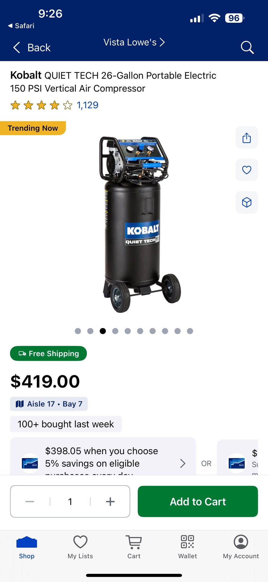 Kobalt 26 Gallon Compressor