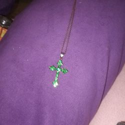  Cross Necklace With Blue Emeralds 