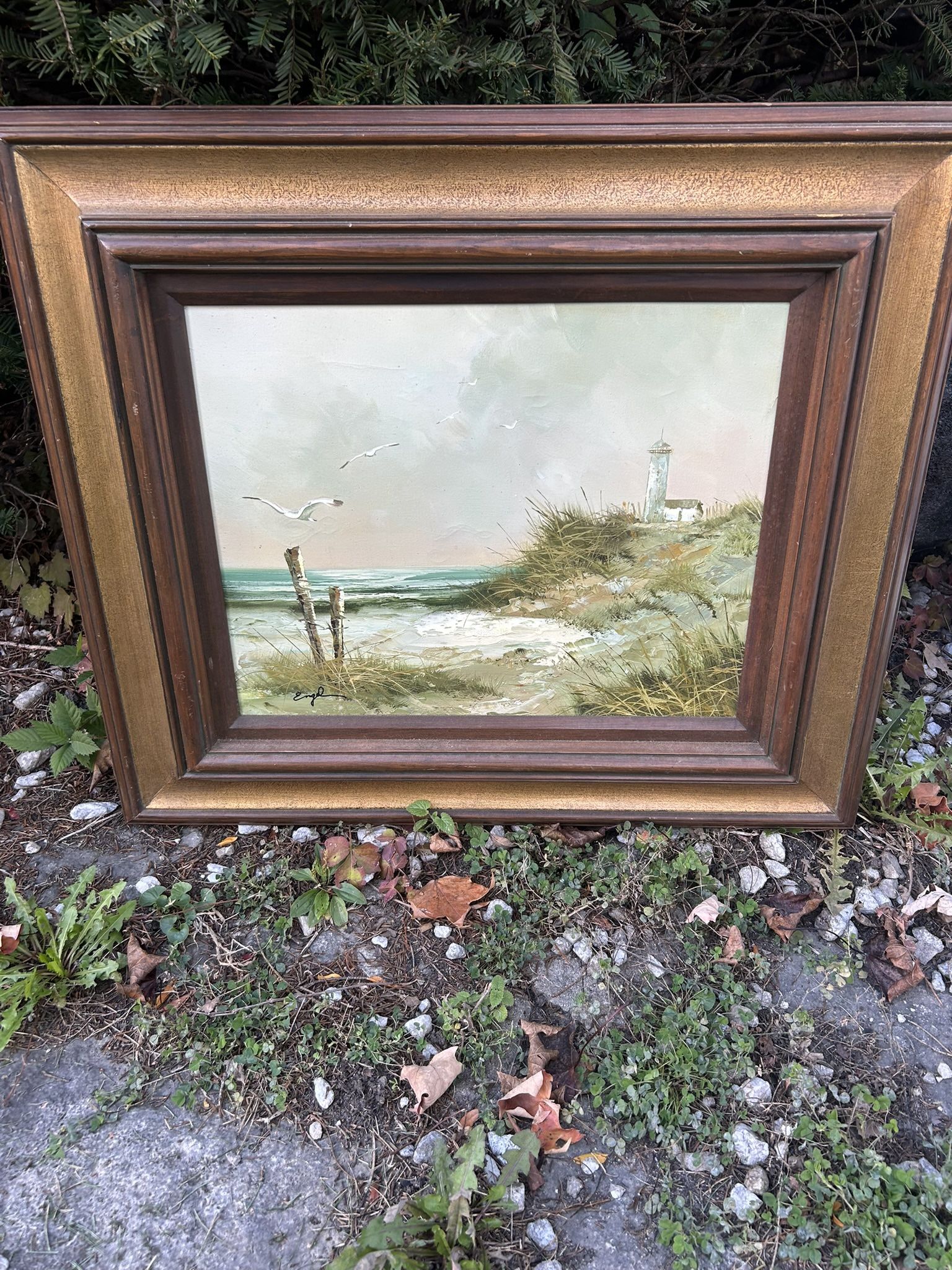 T. Engel Original Oil Painting of Lighthouse