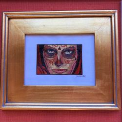 Signed Mexican Popotillo Straw Art Masked Woman Portrait – Masked