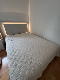 Modern Queen Bed Set with LED Headboard + Matching Nightstand