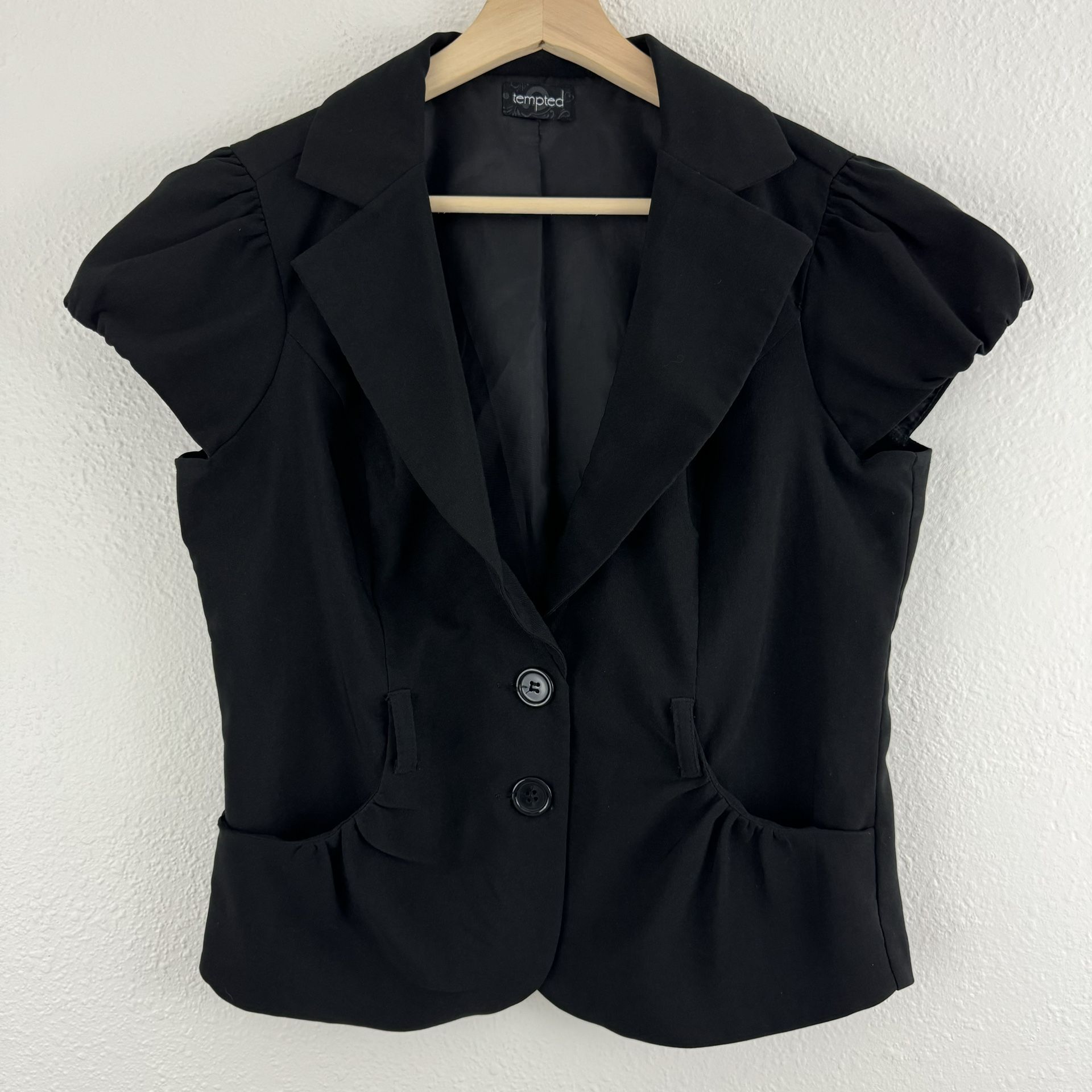 TEMPTED Vintage Y2K Jane Margolis Vibes Black Short Sleeve Grunge Blazer Blouse