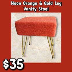 NEW Neon Orange & Gold Leg Vanity Stool: njft