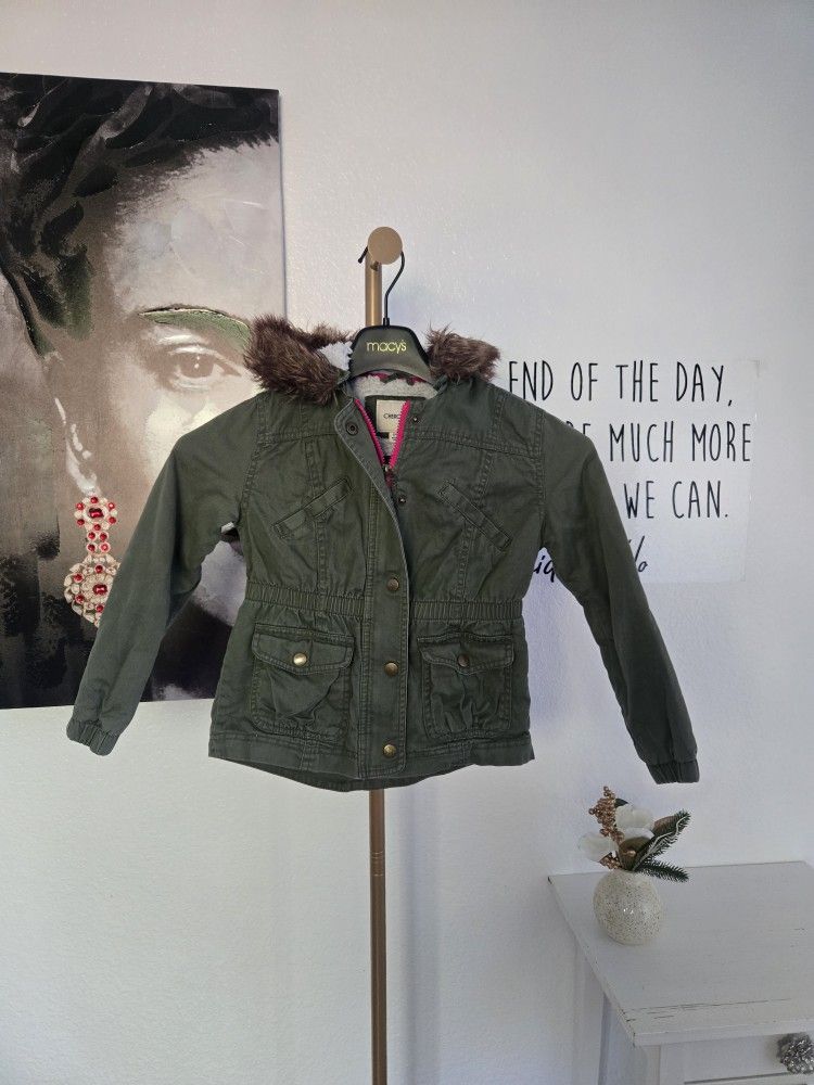 Girl's Cherokee Sherpa Utility Jacket Color Olive Green Size 2T