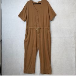 Bridge & Burn Jumpsuit Womens 2XL Brown Short Sleeve V Neck Drawstring Pockets