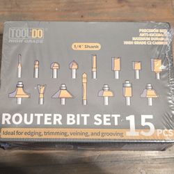 Router Bits 15 Pcs Set with Wooden Box, 1/4 Inch Shank with High-End Carbide Router Bits Kit, for Woodwork Project