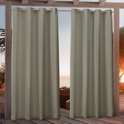NICOLE MILLER NEW YORK Canvas Indoor/Outdoor Grommet Top Curtain Panel Pair, 54"x96", Khaki