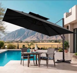 Double Top 11.5 ft. x 11.5 ft. Aluminum Heavy-Duty 360° Rotation Outdoor Offset Cantilever Patio Umbrella in Black