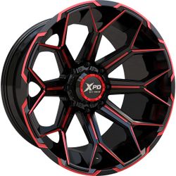 XPD-704 Pakami – Gloss Black Milled Red 22X12 6X139.7/135 . SET OF 4 