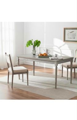 62.99" Solid Wood Dining Table, French Country Farmhouse Table for 4-6 People, Vintage Kitchen Table with Carved Legs, Natural Wood Veneer & Water-Bas