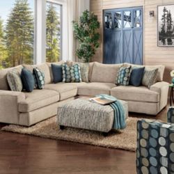 Brand New Super Plush Tan Chenille Sectional Sofa (Pillows Included)(Ottoman Sold Separately)