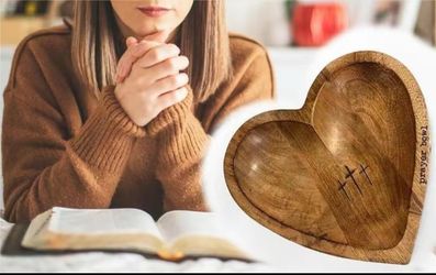 Wooden Heart Shaped Prayer Bowl with Prayer Cards